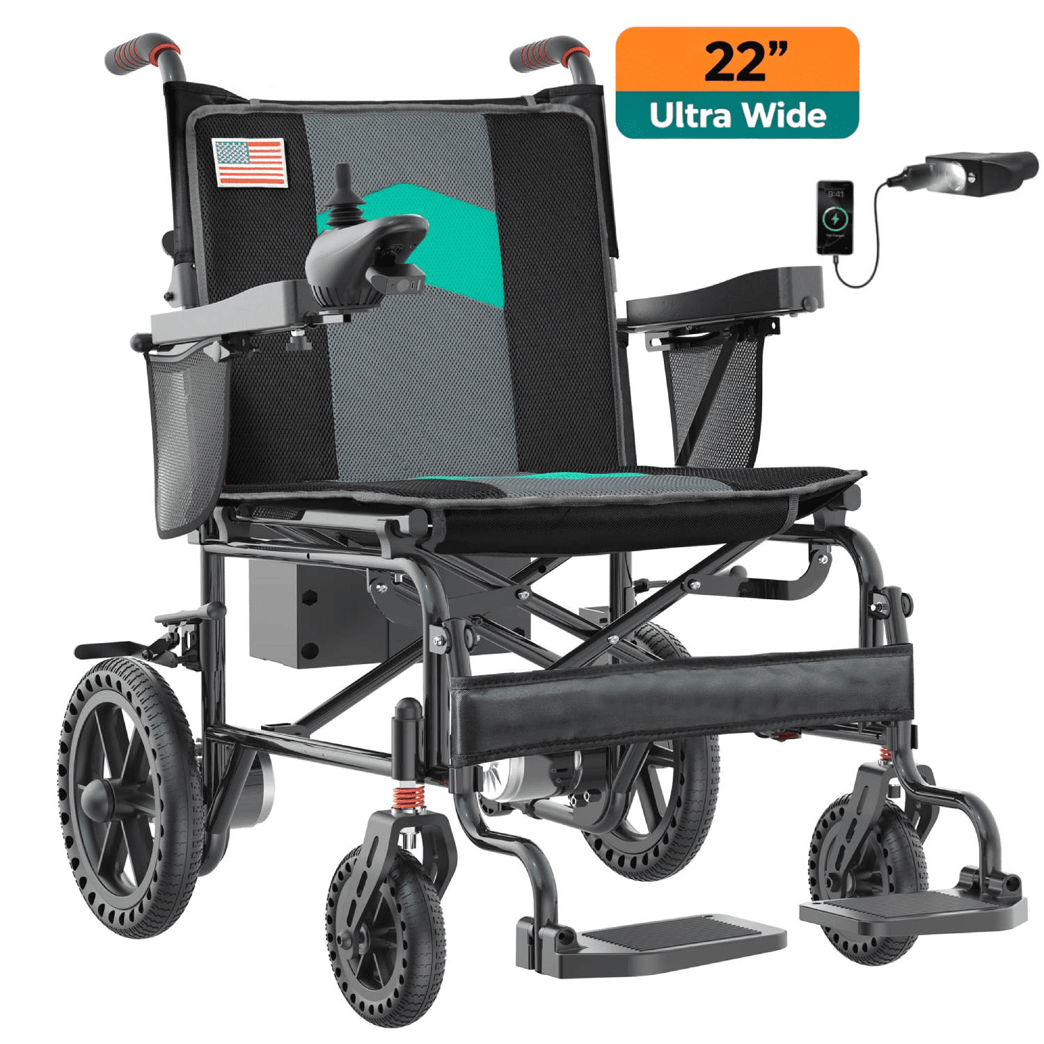 Specared 22'' Widest Seat Electric Wheelchairs, 500W Motor All Terrain Power Wheelchair, Foldable Lightweight 350 lb Support