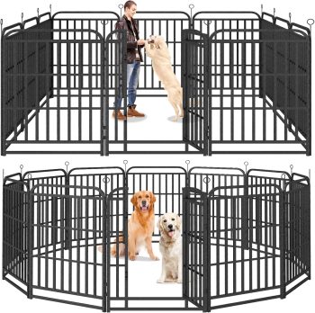 Dog Fence Outdoor Piece Panels 40" Height, Square Steel Pipe with Reinforced Crossbars, Anti-Rust Heavy Duty Dog Playpen with Doors Portable for Yard RV Camping, Total 27FT, 57 Sq.ft, Snowy Black