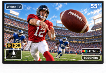 Nexella 55" 4K Smart Outdoor TV for Partial Sun, 1000-Nit Ultra Bright Weatherproof TV, IP65 Waterproof & Rustproof Aluminum Frame, HDR10, Dolby Sound