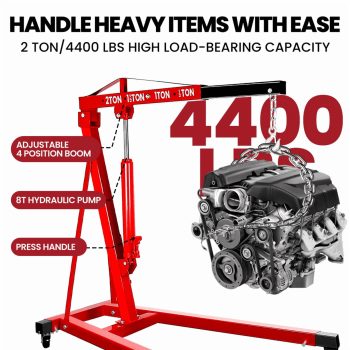 2 Ton Engine Hoist Cherry Picker with Electric Winch, Foldable Design, High-Lift Capacity & 4-Wheel Mobility, 4500Lbs for Construction, Warehouse & Factory, Red