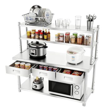 Open Base Stainless Steel Table with 72" X 12" Shelf & 3 Drawers, 72" X 24" Commercial Work Table, Large Double Layer Worktable Workbench for Restaurant Warehouse Garage
