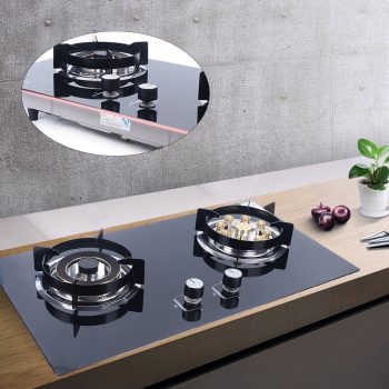 TOOL1SHOoo Gas Cooktop, 2-Burner Tempered Glass Gas Stovetop Built-in Natural Gas Cooker with Gas Regulator 28.7x16.1 inch Black