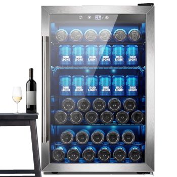 Auseo 150-Can Beverage Refrigerator Cooler, Glass Door with Handle, for Bar/Office/Home/Restaurant