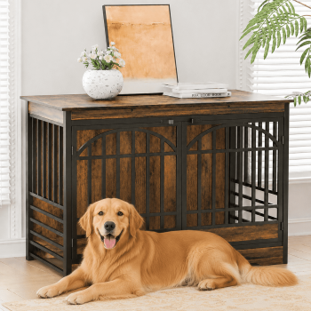 Bel Ark 52 inch Dog Crate Furniture Wooden Indoor Dog Cage XL Indoor Dog Kennel for Extra Large Dog with Double Arched Doors