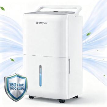 Waykar 7,000 Sq. Ft. 150 Pint Dehumidifier for Large Rooms, Basement, Commercial, Industrial, Portable Dehumidifier with Drain Hose & Tank, Auto Defrost, Ultra Quiet, Smart Auto Comfort Mode
