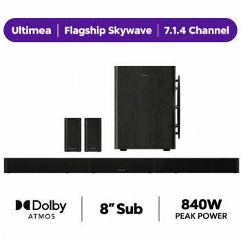 ULTIMEA 7.1.4ch Sound Bar with Dolby Atmos, Surround Sound System for TV with 2 Surround Speakers, Sound Bar for Smart TV, Soundbar with Subwoofer for Home Theater, BT 5.4, HDMI eARC, Skywave Series