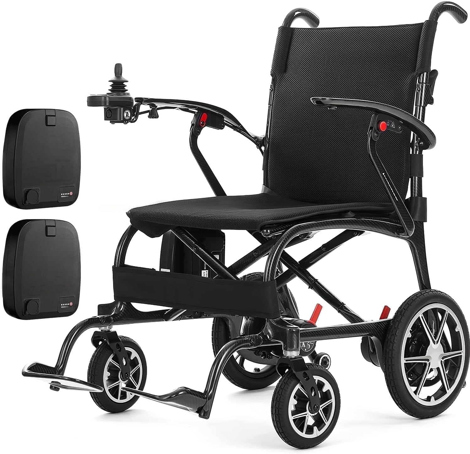 25.5lbs Carbon Fiber Electric Wheelchair for Adults, Lightweight Foldable Power Wheelchair with Dual Batteries, Portable Motorized Travel Wheelchairs, Airline Approved, Black