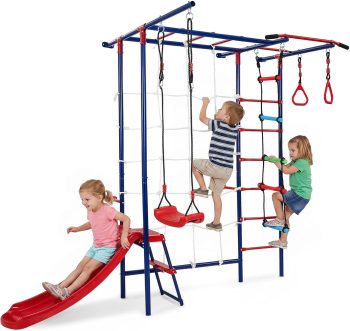 OLAKIDS 8 in 1 Swedish Ladder, Kids Indoor Outdoor Jungle Gym Playground with Monkey Bars, Swing Slide, Climbing Net, Ladders, Pull-Up Rings for Toddlers Adults