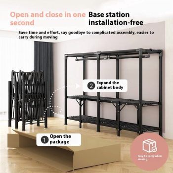 ArluKin 200cm Large Foldable Portable Closet Wardrobe, 22mm Black Sturdy Steel Pipe Frame Soft Microfiber Fabric, Large Capacity Clothes Storage Organizer for Bedroom Dorm Apartment