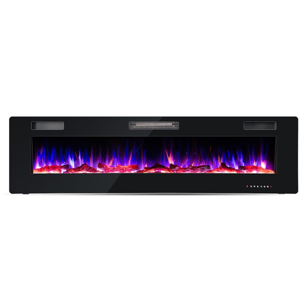Spaco 68 Inch Ultra-Thin Electric Fireplace Recessed Wall Mounted with Crystal Log Decoration, Electric Fireplace Insert, Wall Recessed/Mounted, Freestanding Fireplace