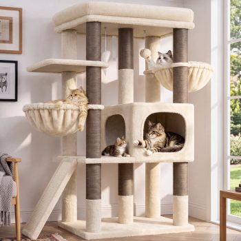 Globlazer " Multi-Level Cat Tree Tower with Extra Large Perch Platform and Scratching Posts, Hammock