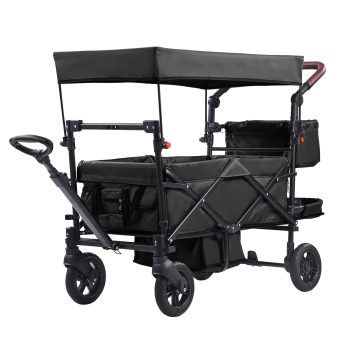 KFFKFF Wagon Stroller for 2 Kids, All-Terrain Stroller Wagon with Detachable Canopy, Adjustable Handlebar, Large Capacity Storage Bag