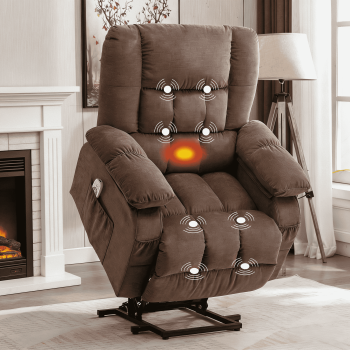 JONPONY Power Lift Recliner Chair for Elderly with Heat and Massage, Lay Flat Assist Recliner with Side Pocket for Living Room,