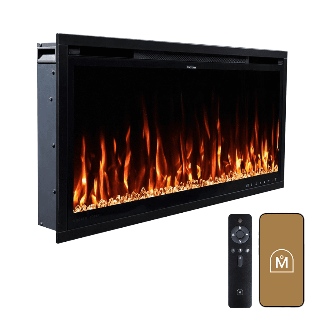 Modern Ember Aerus Slim 36 Inch Smart Linear Electric Fireplace | Recessed in-Wall or Wall-Mount
