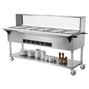 KFFKFF 5-Pan Commercial Food Warmer, 5 x 20.6QT Electric Steam Table, 3750W Buffet Catering Equipment with Acrylic Sneeze Guard, Stainless Steel Food Server for Events and Restaurants