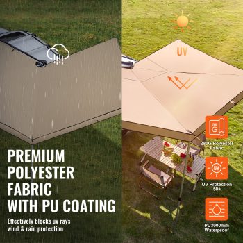 KFFKFF 270-Degree Vehicle Awning, 8.2' Height Retractable Side Awning with PU3000mm UV50+ Protection and Waterproof Storage Bag, Ideal for Trucks, SUVs, Vans, and Campers