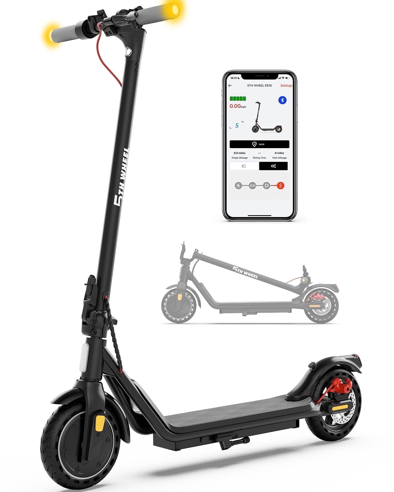 5TH WHEEL W16S 300W Electric Scooter with Turn Signal, 8.5β Solid Tires, 18mph & 12Miles Range, Folding Commuting E-Scooter for Adults with APP Control, UL 2272