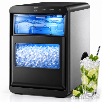 Friwest Nugget Ice Maker Countertop, 44lbs/24H Pebble Ice Maker Machine, Self-Cleaning Countertop Ice Makers with Ice Scoop, 8-10 Minute First Ice