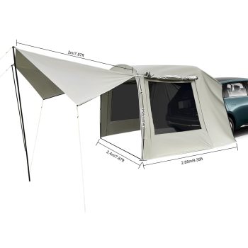 Waterproof Car Awning for SUV/MPV/Van – 3 Doors & 2 Mesh Windows Outdoor Camping Shelter, Side/Rear Mount Canopy Tent with UV Protection & Ventilation, Easy Setup for Travel, Suitable for 4-6 People