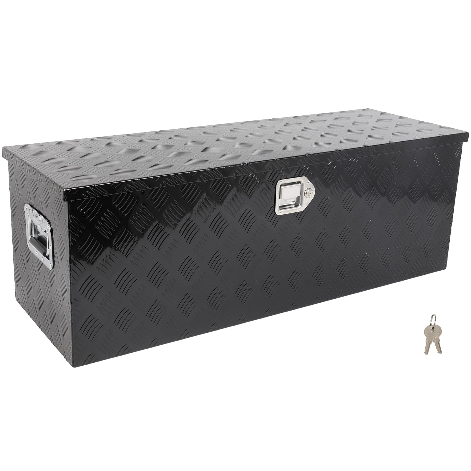 SCITOO 44 Inch Aluminum Truck Bed Tool Box,Heavy Duty Diamond Plate Trailer Tool Box with Lock Keys,Tool Storage Organizer Chest for Pick up,Truck Bed,ATV,RV TrailerWaterproof Black 44X15X15