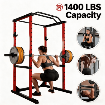 Multi-Functional Squat Rack,1400 lbs Power Cage with 14-Level Adjustable J-Hooks,Heavy Duty Power Rack for Home Gym Garage