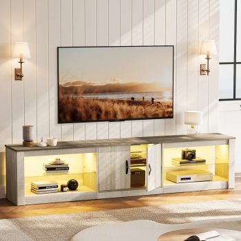 Bestier 80" TV Stand for TVs up to 85" with LED Lights Entertainment Center for Living Room in