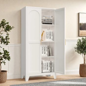AISWORD 61" Tall Metal Storage Cabinet with Adjustable Shelves, 2 Doors Steel Cabinet for Office, Garage, Utility Room, Kitchen Storage