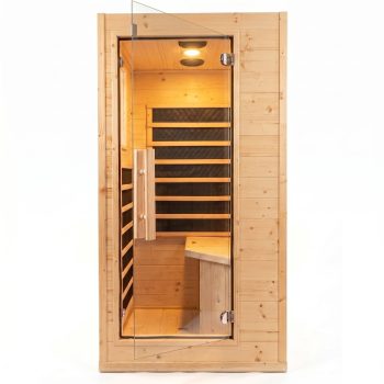 1-Person Mini Far Infrared Sauna with Side Door Spruce Wood Dry Spa, Bluetooth & Digital Control, 3 Heating Panels, 900W, 145F, Home Relaxation, 4.9 ft