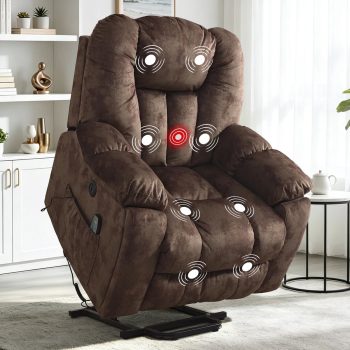 ZOY HOME Power Lift Recliner Chair with Heat & Massage, Overstuffed Soft Velvet Reclining Chair with USB Ports & Cup Holders for Living Room