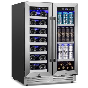 TITTLA 24 Inch Wine and Beverage Refrigerators Cooler,18-Wine Bottles and 57 Cans,Dual Zone,Under Counter,White