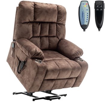 LITVZ Power Lift Recliner Chair with Massage and Heating for Elderly, Oversized Lay Flat Recliner, Big and Tall 350lbs, Dual Motors, 2 Cup Holders, Heavy Duty Lift Chair for Adults