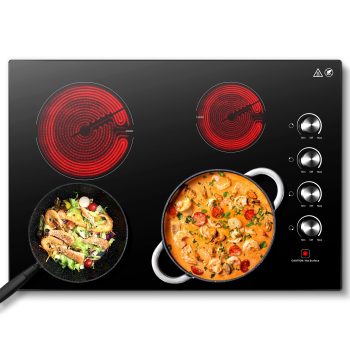 30 Inch Electric Cooktop 4 Burners, Sunmaki Built-in Electric Burner with 4 Burners, 240V Power Control by Knob, 7000W Electric Stove with Hot Surface Indicator