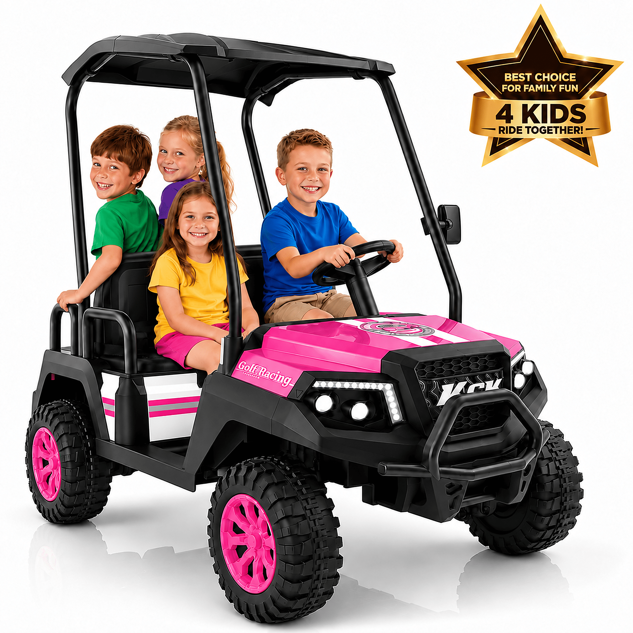 24V 4-Seater Kids Electric Golf Cart, 4WD Ride-On Car with Remote Control,Bluetooth Music& Detachable Canopy