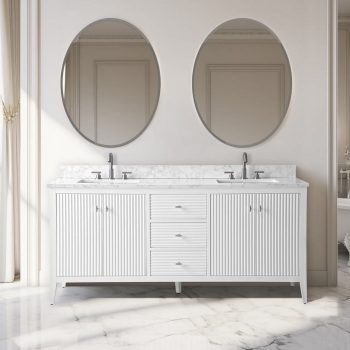 Vanity Art 72" Double Sink Bathroom Vanity Cabinet, Freestanding Storage Cabinet with Engineered Marble Top, Undermount Sinks, Drawer, and Shelve