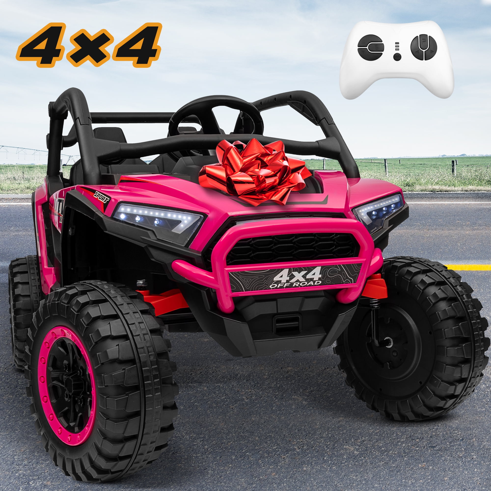 Joyracer 4WD 24 Volt Ride on Toys UTV with 2 Seater & Remote Control, Kids Powered Vehicles w/ 4x100W Motors, 4 Wheels Spring Suspension, Bluetooth USB Music