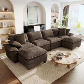 Sophia&William 157.5"L Modular Sectional Sofa Sets, Modern Chenille Couch 6-Seat Oversized Cloud Sofa with 4 Pillows & 2 Ottomans for Living Room,Grayish Brown