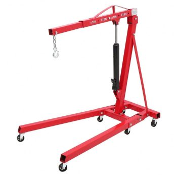 2 Ton Engine Hoist, Mobile Hydraulic Engine Crane With 6 Wheels, Folding Cherry Picker Engine Hoist, 4400 LBS Heavy Duty Hydraulic Shop Crane Lever For Engine Loading & Lifting, Red