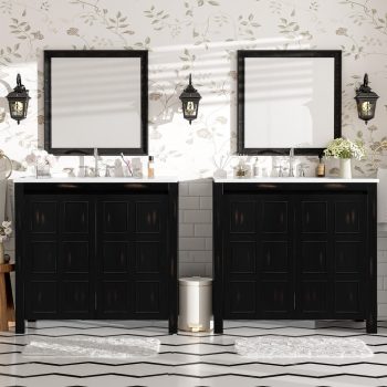 72" Bathroom Vanity Set with Double Vanities (Separate), Double Ceramic Sinks, Soft-Close Doors & Adjustable Shelf Retro Espresso Storage Cabinet for Stylish Bathroom Organization