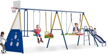 SENCHO GINSYTALIOR Swing Set for Kids Outdoor Swing Sets Heavy-Duty Metal Swing Set with Slide Backyard Swing Set Holds Up to 1000lbs for Ages 3-8