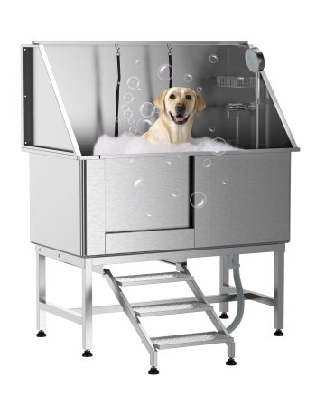 Dog Grooming Tub, 50" L Pet Wash Station, Professional Stainless Steel Pet Grooming Tub Rated 330LBS Load Capacity, Non-Skid Dog Washing Station Comes with Ramp, Faucet, Sprayer and Drain Kit