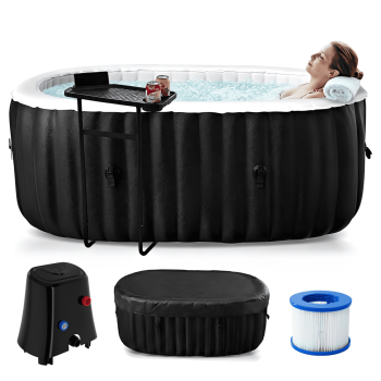 Inflatable Hot Tub 75"x47"x25", 2 Person Oval Outdoor Spa Blow Up Hottubs with 90 Bubble Jets, Blow Up Air Hot Tub with Heater Pump and Side Table, Insulated Cover, 2 Filter Cartridges