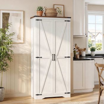 72" H Farmhouse Storage Cabinet with Adjustable Shelves, Large Pantry Organize with 2 Barn Doors, Tall Freestanding Cabinet