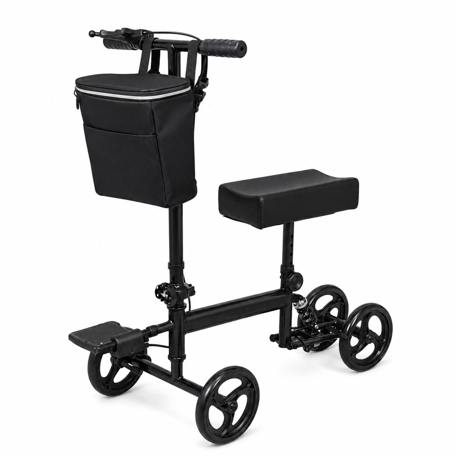 Aoemoe Steerable Knee Scooter, Foldable Knee Walker for Foot Surgery, Broken Ankle & Leg Injury Recovery, Crutch Alternative with Hand Brake, Storage Bag, Adjustable Height, 287 lbs Capacity, Black