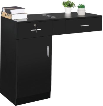 BoldGear Salon Station Hair Styling, Barber Salon Stations with a Storage Cabinet, 2 Drawers, and 3 Hair Dryer Holders for Hair Stylist Beauty Spa Equipment, Black