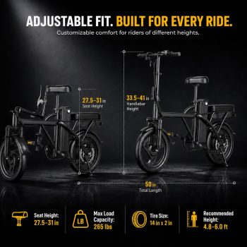 Electric Bike for Adults, 500W Motor, 19.9 MPH Max Speed Folding Ebike, 14" Electric Bicycles, Max 30 Miles Range (Pedal Assist Mode), Mini E Bikes