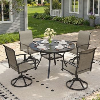 Vicllax 5-Piece Outdoor Patio Dining Set, 41-Inch Round Outdoor Table with Umbrella Hole and 4 Swivel Patio Chairs, Outdoor Furniture for Backyard, Garden, Deck & Porch