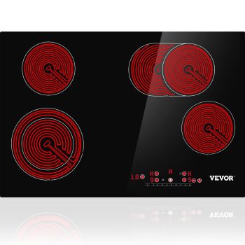 VEVOR Built in Electric Stove Top, 30.3 x 20.5 inch 4 Burners, 240V Ceramic Glass Radiant Cooktop with Sensor Touch Control, Timer & Child Lock Included, 9 Power Levels for Simmer Steam Slow Cook Fry