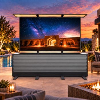 Intellicube 75" Dual Motion Outdoor TV Lift Cabinet, Split Design Motorized TV Stand for Patio, Poolside & Backyard Entertainment, Metallic Gray