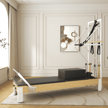 Paeta Pilates Reformer, Wooden Pilates Reformer Machine with Tower & Mat, Pilates Equipment for Home Workout and Studio, with Reformer Accessories, Sitting Box, Jump Board