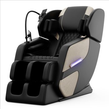 Sesslife Full Body Massage Chair Recliner with Zero Gravity, PU Leather Relax Massage Chair with Heating, Airbags, Bluetooth Speaker, Foot Roller, Stand and Footrest for Bedroom, Black&Gold
